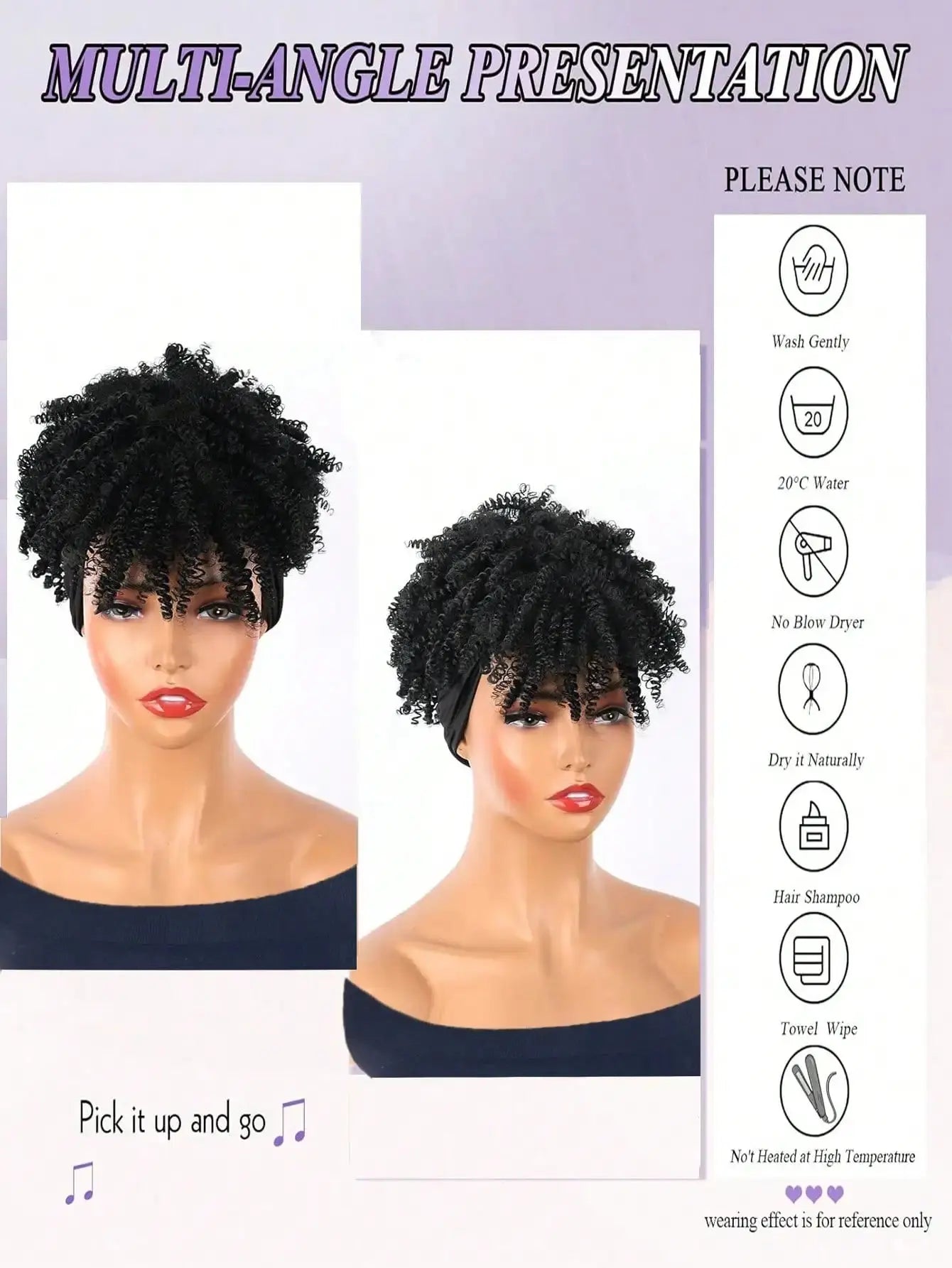 Headband Wigs for Synthetic Short Afro Kinky Curly Wigs Dark Brown Wig with Bangs Wrap Wigs 2 in 1 synthetic Wig Drawstring NovaCart