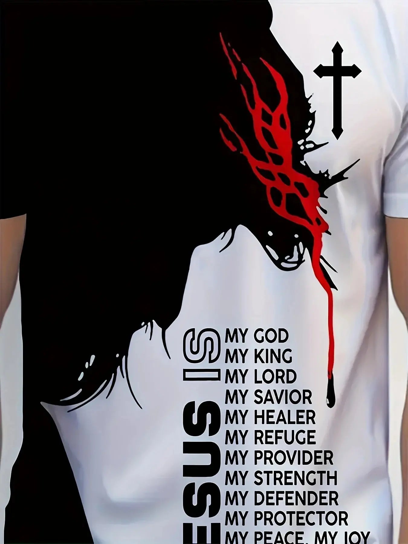 1pc Men'S Casual Polyester T-Shirt with 3D Jesus Graphic Print,Crew Neck,Short Sleeve,Slight Stretch Knit Fabri NovaCart