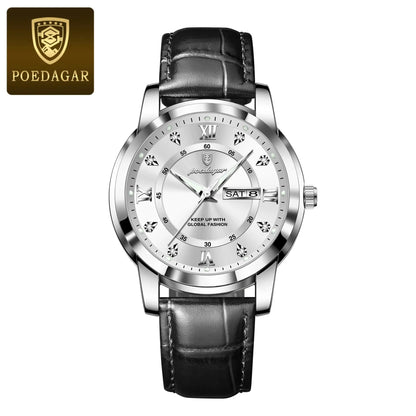POEDAGAR Luxury Business Male Wristwatch Waterproof Luminous Leather Man Watch Date Week Sport Casual Men's Quartz Watches reloj NovaCart