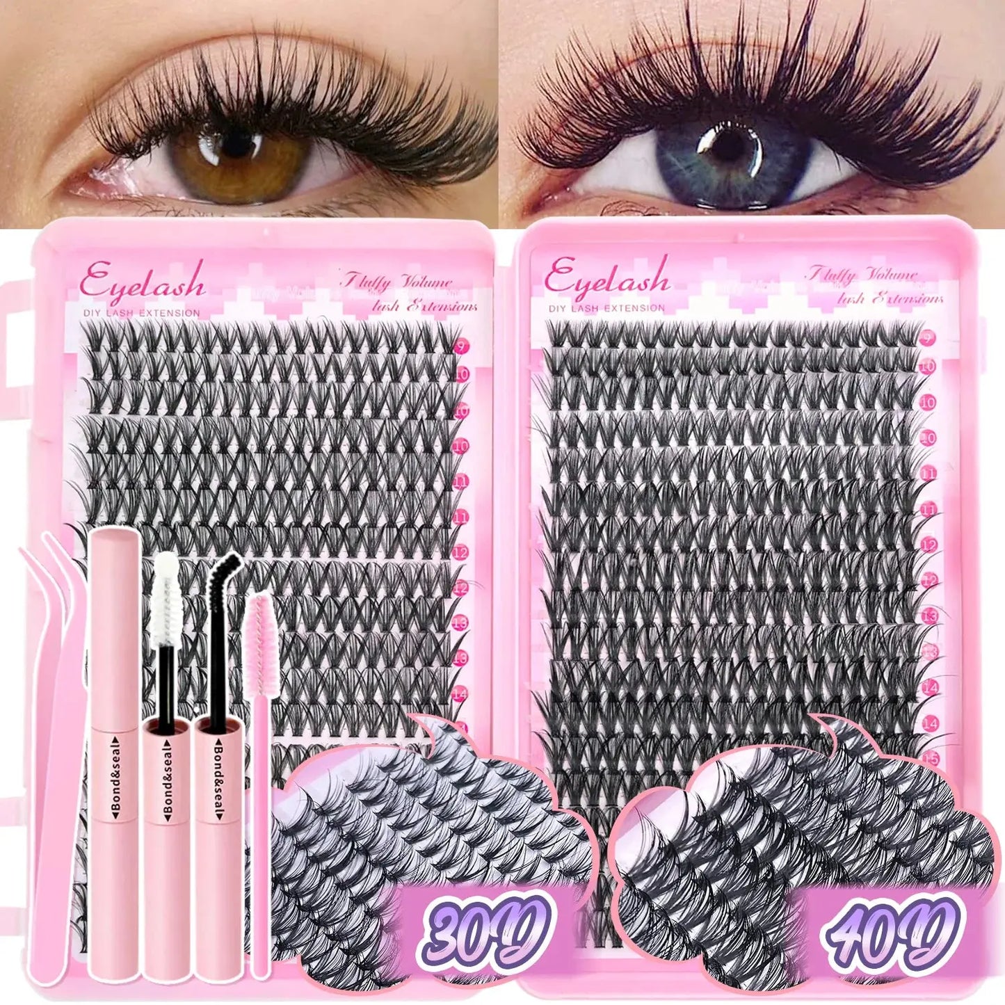 DIY Lash Extension Kit Clusters Individual Eyelashes Kit 9-16mm with Bond and Seal Wispy Natural Mange Lashes NovaCart