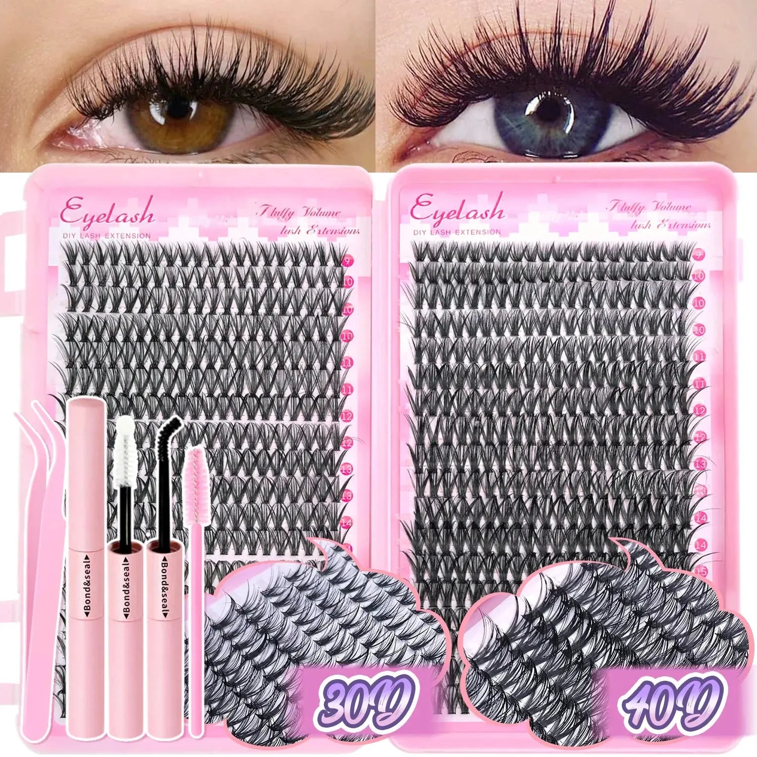 DIY Lash Extension Kit Clusters Individual Eyelashes Kit 9-16mm with Bond and Seal Wispy Natural Mange Lashes NovaCart