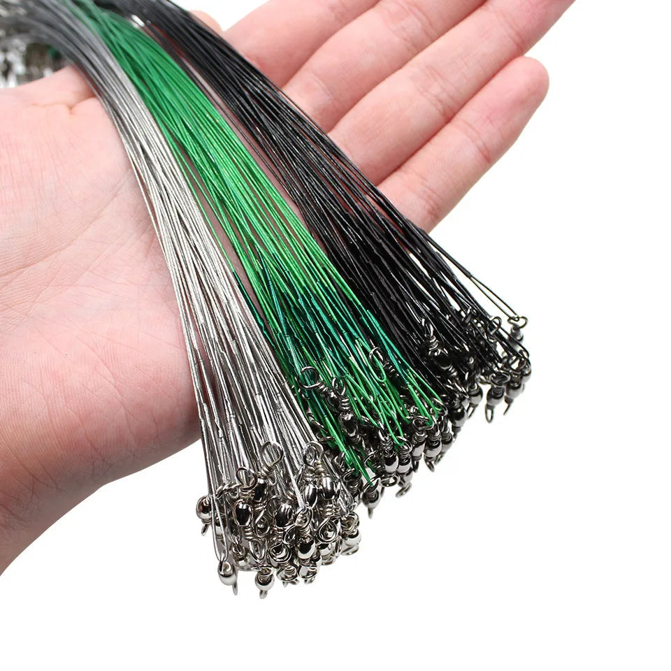 Anti Bite Steel Fishing Line Steel Wire Leader With Swivel Fishing Accessory Lead Core Leash Fishing Wire 15cm 20cm  30cm Pi-Mart