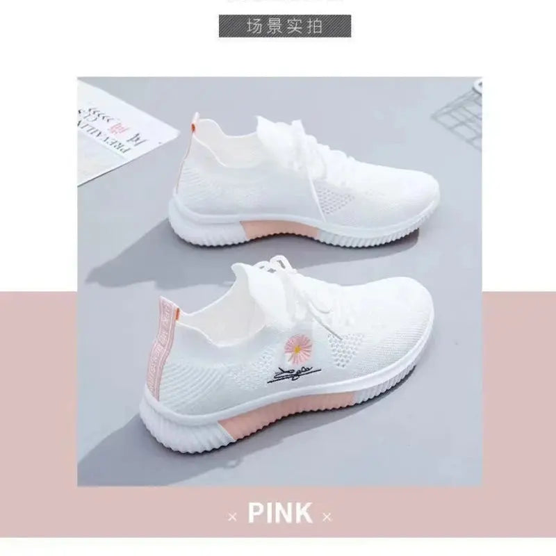 Summer Small White Shoes for Women's Casual Flying Knitted Shoes Comfortable Soft Sole Breathable Running Students' Shoes NovaCart