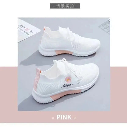 Summer Small White Shoes for Women's Casual Flying Knitted Shoes Comfortable Soft Sole Breathable Running Students' Shoes NovaCart
