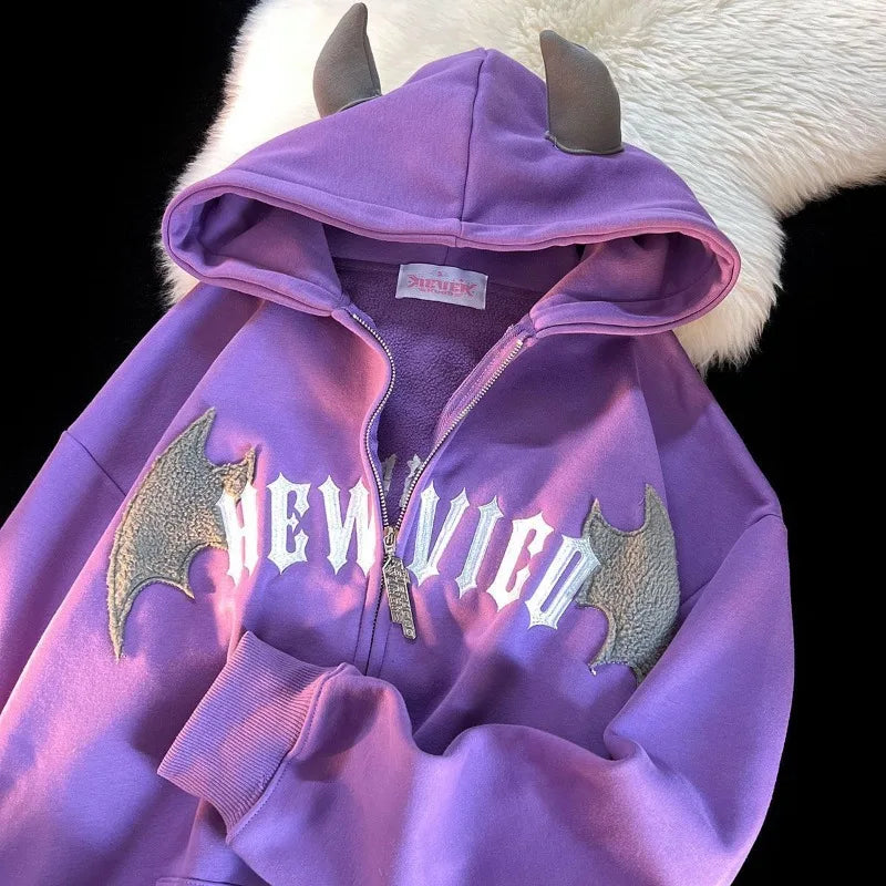 Hoodies Devil Women Men Dark Style Vintage Harajuku Hoody Zip Up Sweatshirt Hip Hop Streetwear Y2k Aesthetic Grunge Cardigan NovaCart