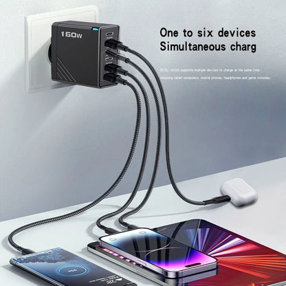 160W USB C Charger Fast Charging PD QC3.0 Wall Charger Adapter For iPhone 16 Samsung S24 Xiaomi Huawei Multi Ports Phone Charger Pi-Mart