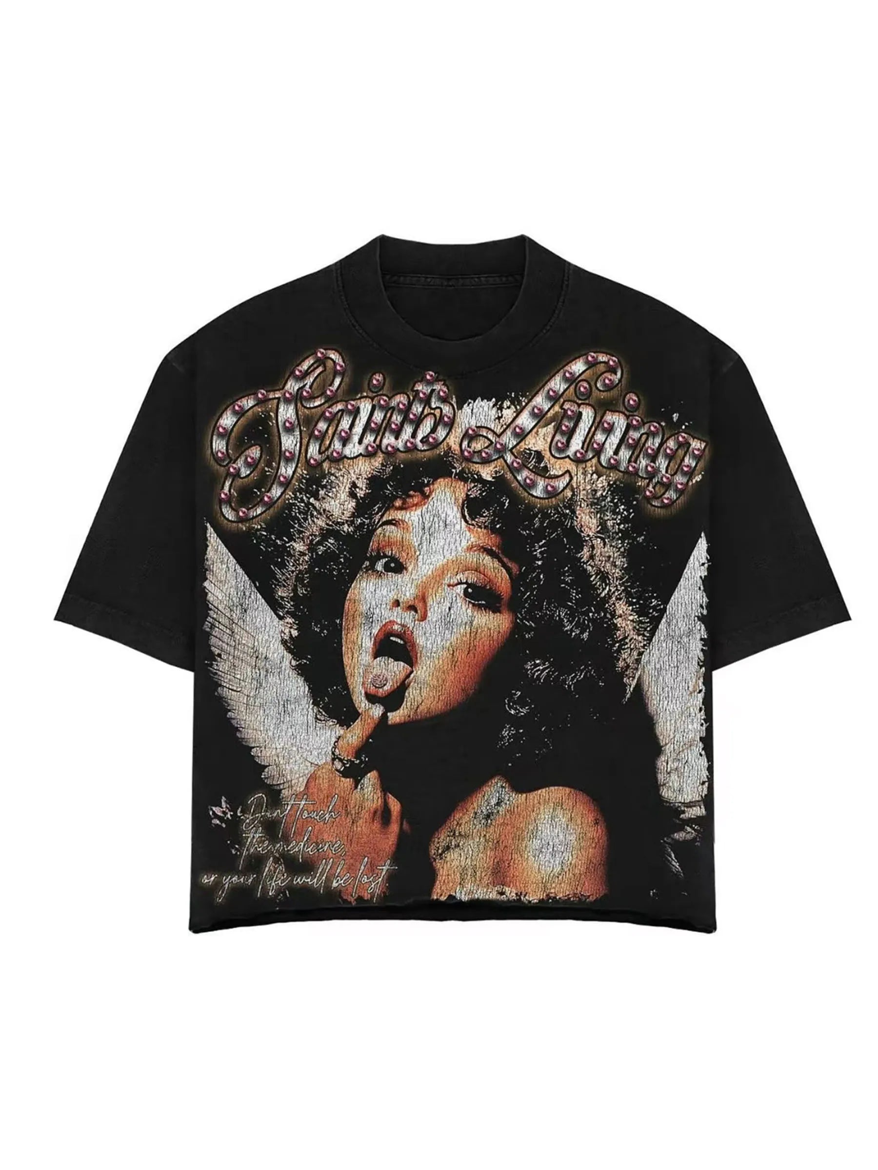 Men's Y2K Vintage Pattern T-Shirt Angel Wings and Lips Design Black Casual Short Sleeve Shirt Summer Essential Street Style NovaCart