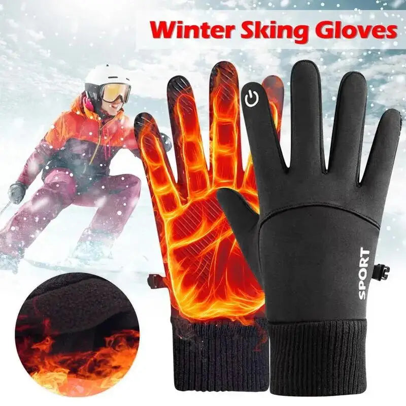Black Winter Warm Full Fingers Waterproof Cycling Outdoor Sports Running Motorcycle Ski Touch Screen Fleece Gloves Snow Gloves Pi-Mart