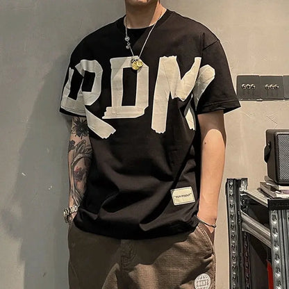 2023 Summer Casual All-match Trend Korean Fashion Short Sleeve Round Neck Solid Color Letter Printed Loose Fashion Youth T-shirt NovaCart