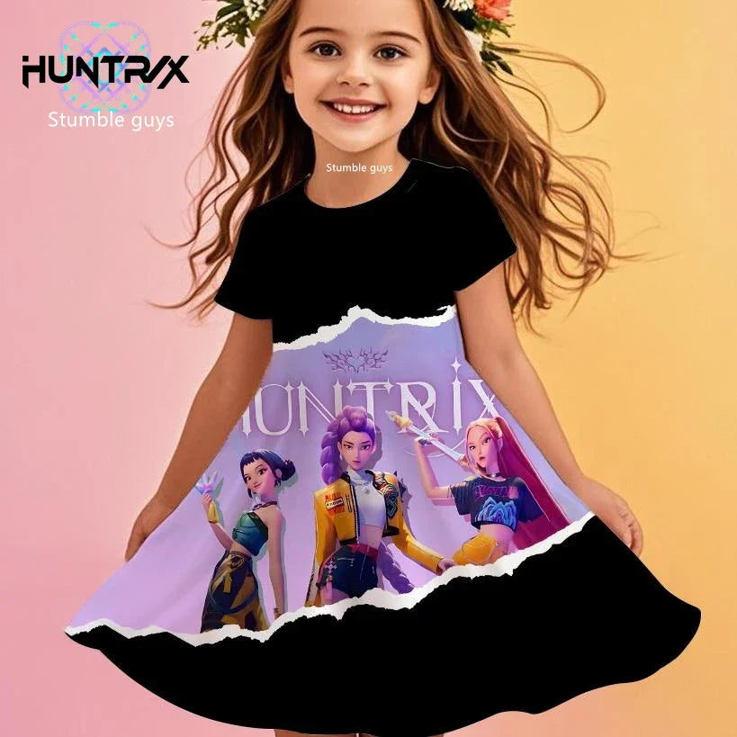 Girls Kpop Cartoon Demon Hunters Dress Summer Kids Anime Princess Beach Outfit Casual Sleepwear NovaCart