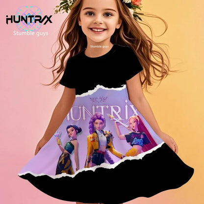 Girls Kpop Cartoon Demon Hunters Dress Summer Kids Anime Princess Beach Outfit Casual Sleepwear NovaCart