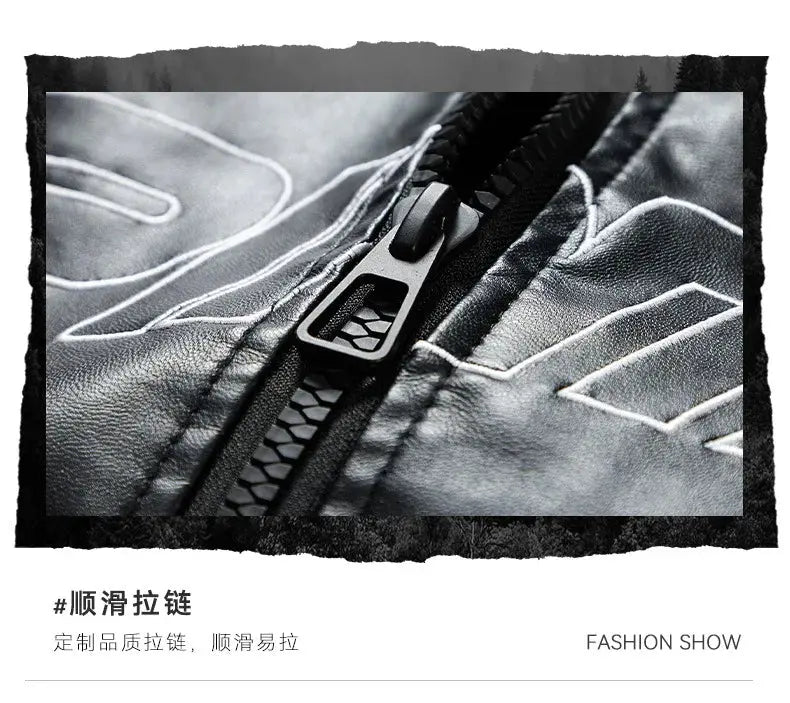 Men's Leather Jacket 2026 New Fall Standing Collar Motorcycle Coat PU Leather Jacket Trendy American Casual Outfit Coat NovaCart