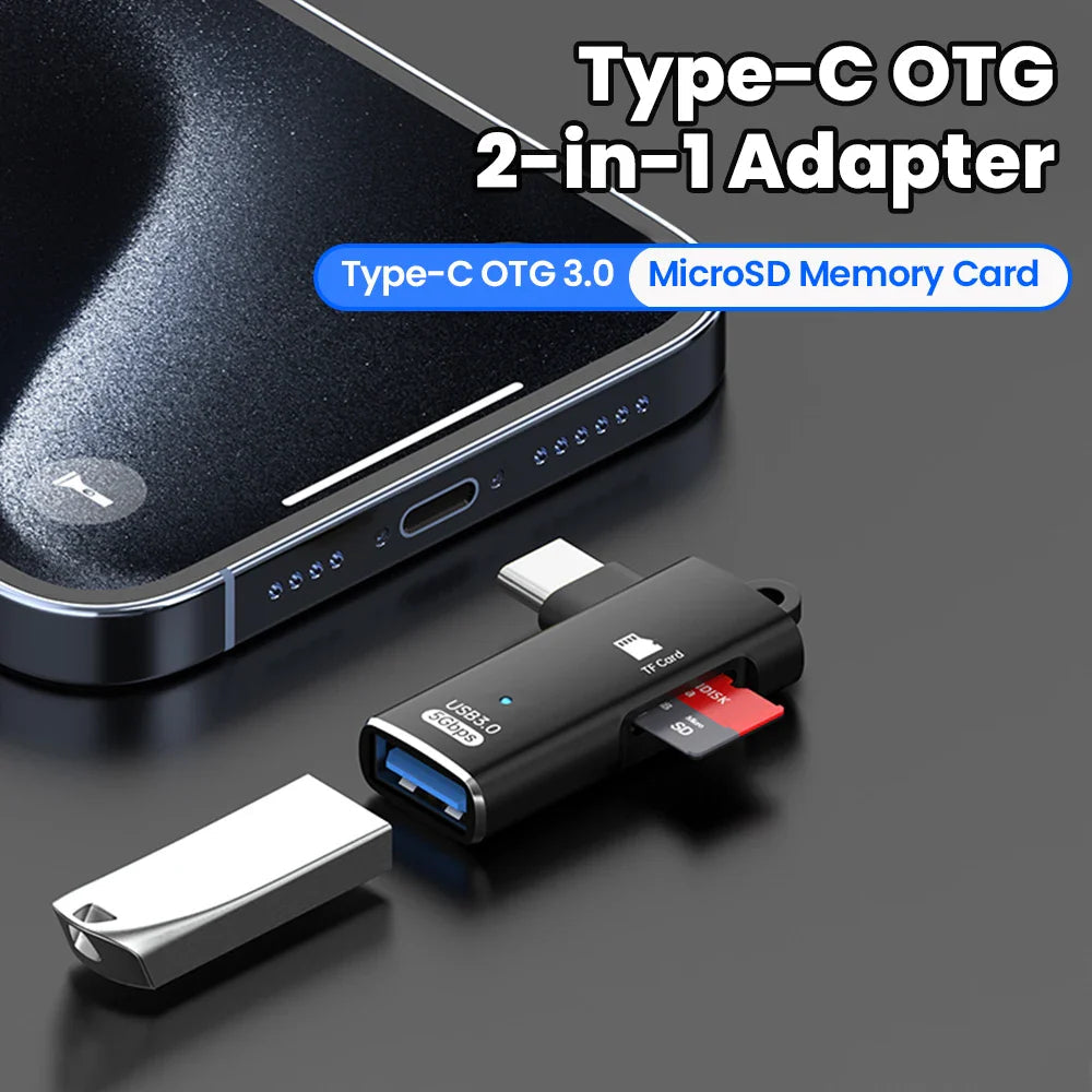 High-Speed 3 in 1 USB 3.0 Type C to TF Card Reader Adapter Memory Card OTG Reader for iPhone 15/16 Huawei PC Laptop Pi-Mart