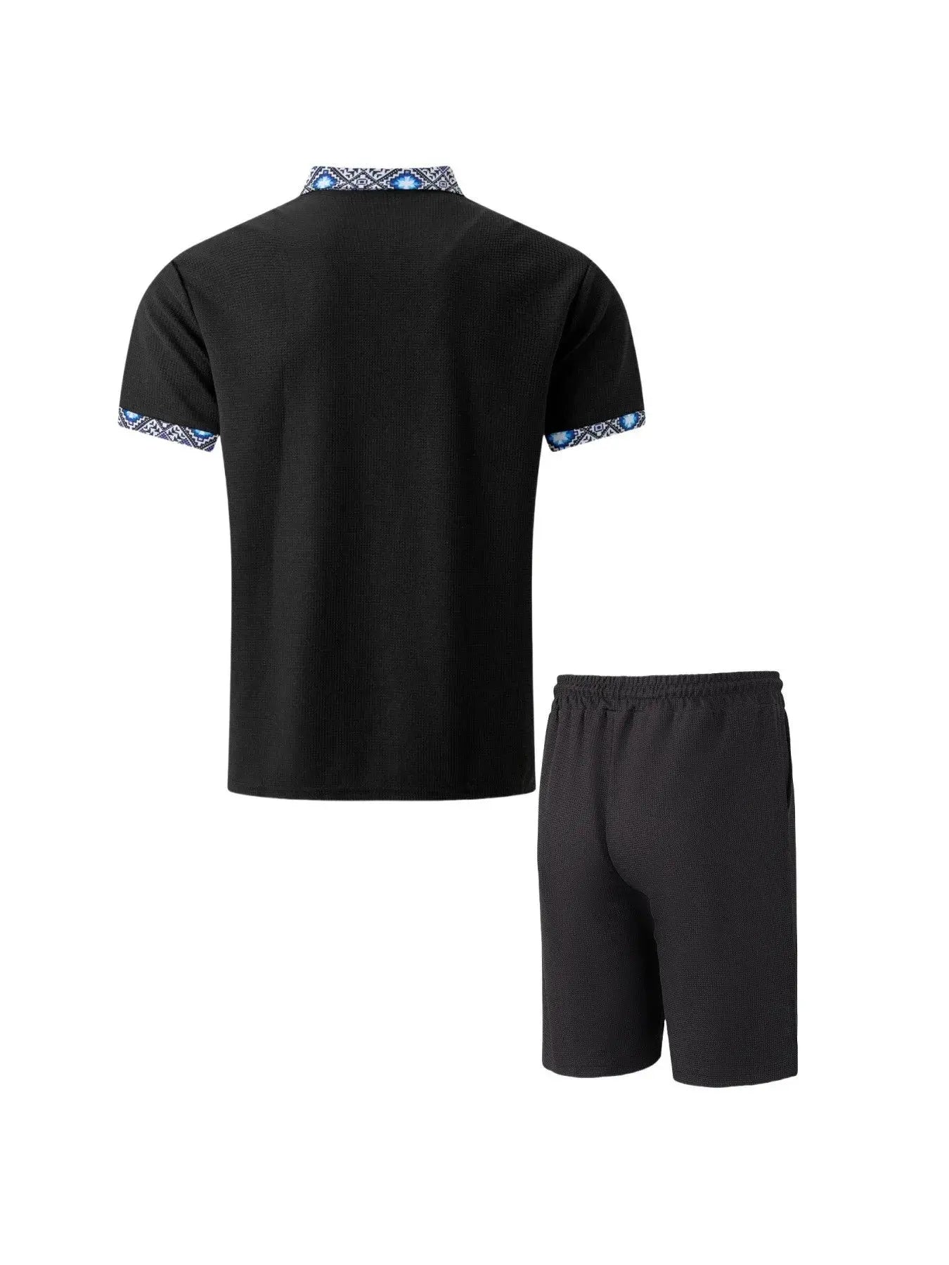 2025 Men Europe and the United States new summer Waffle solid color zip-up lapel short-sleeve suit shorts two sets NovaCart
