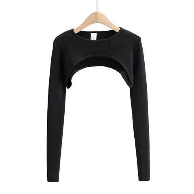T-shirts Women Long Sleeve Crop Top Spring Autumn Y2k Aesthetic Clothes O-neck Black White Sexy Harajuku Knitted Tshirt 2023 NovaCart