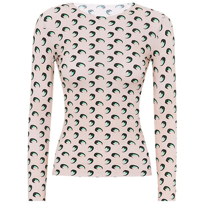 Woman Clothes Korean Moon Print Long Sleeve T-Shirt Fashion Casual Layered Sun Protection Top Ice Silk Basic Tee Spring Autumn NovaCart