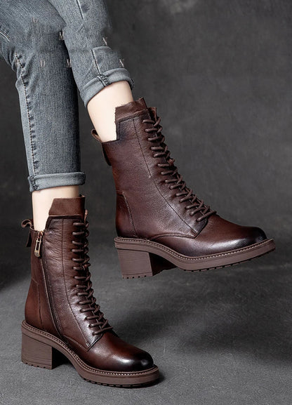 Birkuir Winter Plush Warm Boots Genuine Leather Women Snow Boots 6cm Thick Heel Shoes Handmade Side Zip Leisure Platform Boots NovaCart