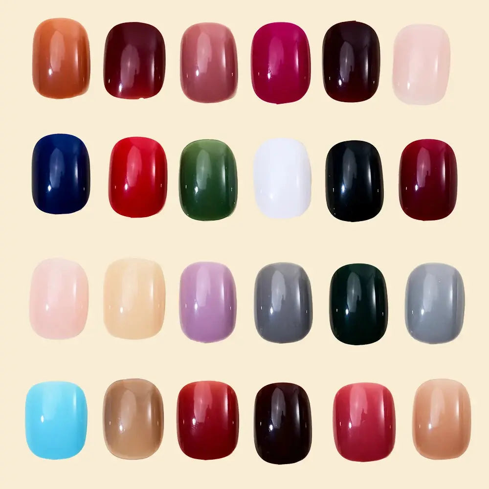 576pcs Short Round Square Fake Nails Glossy 24 Solid Colors Press on Nails Full Cover Artificial  Fingernail False Nail Tips #XS NovaCart