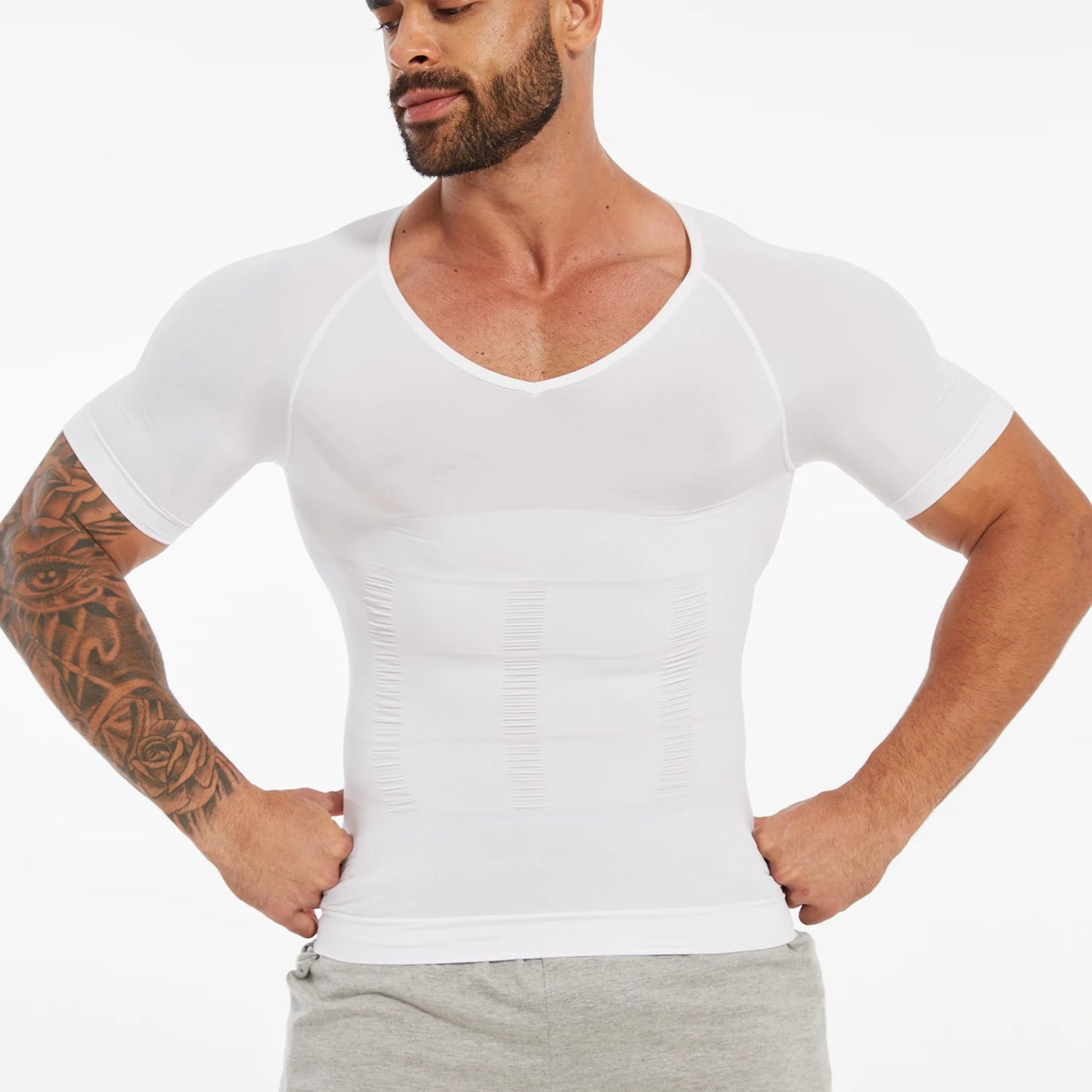 Men's Short Sleeve Compression T-Shirt V-neck Shapewear Tummy Control Flat Belly Tank Top Fitness Workout Slimming Body Shaper NovaCart