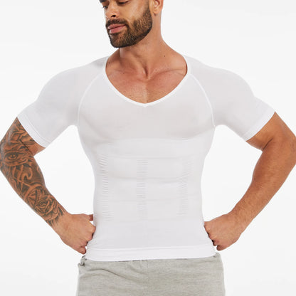 Men's Short Sleeve Compression T-Shirt V-neck Shapewear Tummy Control Flat Belly Tank Top Fitness Workout Slimming Body Shaper NovaCart