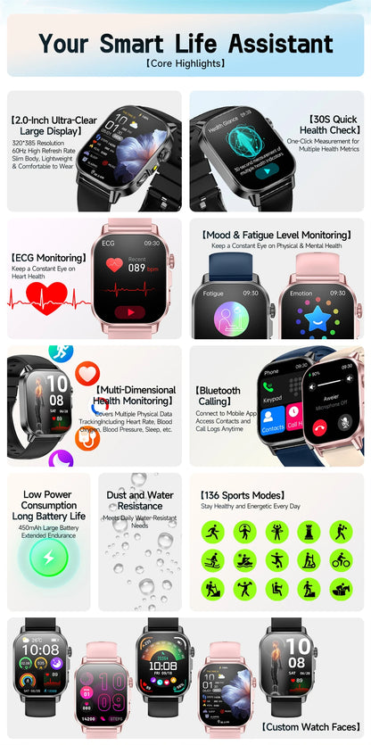 2026 New Model Uric Acid & Lipid Health Analysis Smart Watch Men ECG+PPG Bluetooth Call 2.01-inch Flashlight Smartwatch Women NovaCart
