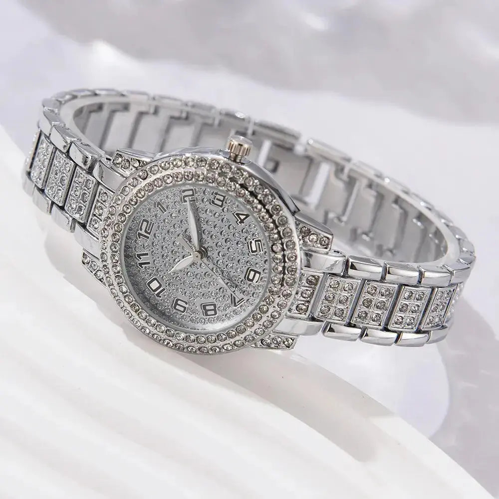 6PCS Women Watch Luxury Elegant Alloy Watch Crystal Wristwatch For Ladies Gift Quartz Watch Alloy Rhinestone Bracelet Montre NovaCart