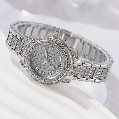 6PCS Women Watch Luxury Elegant Alloy Watch Crystal Wristwatch For Ladies Gift Quartz Watch Alloy Rhinestone Bracelet Montre NovaCart