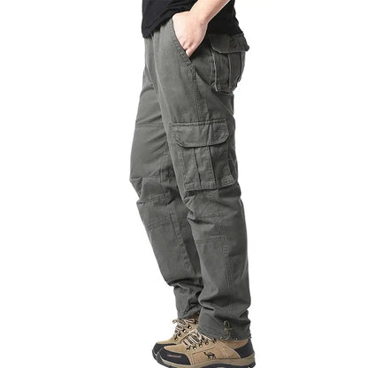 Large Pocket Loose Overalls Men's Outdoor Sports Jogging Tactical Pants Elastic Waist Pure Cotton Casual Work Pants NovaCart