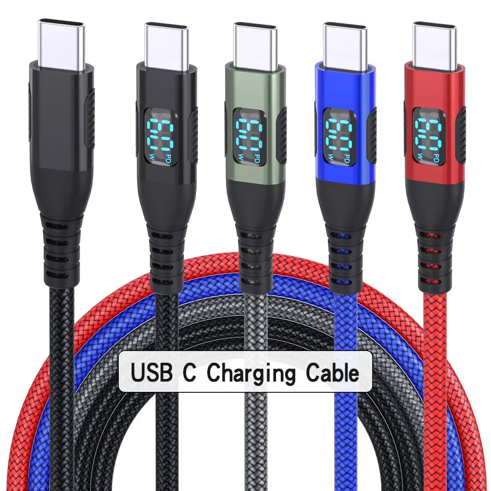 HOMEFISH LED Digital Display Dual Head Type-C Super Fast Charger 100W 6A Compatible with Huawei Xiaomi Phone PD Charging Cable Pi-Mart