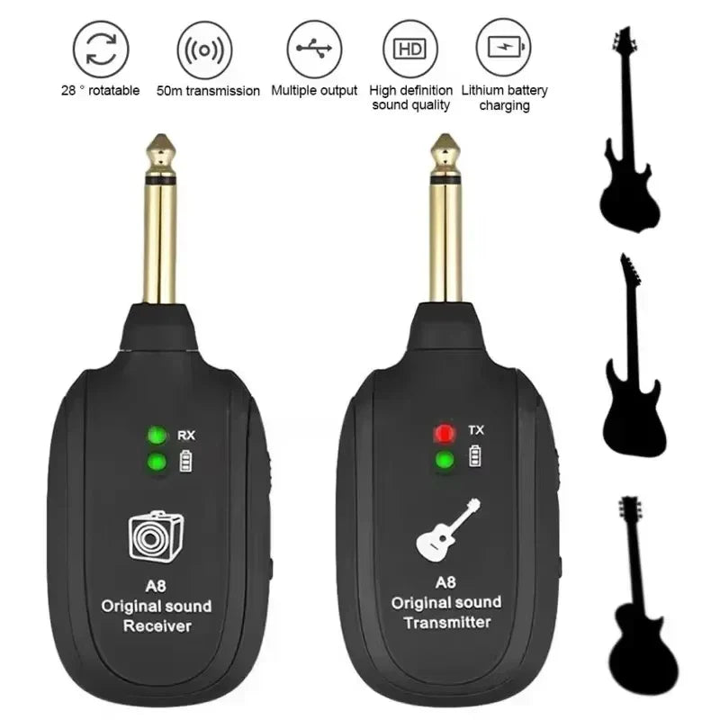 A8 Guitar Wireless System - Built-in Rechargeable Transmitter & Receiver for Electric Guitar/Bass Pi-Mart