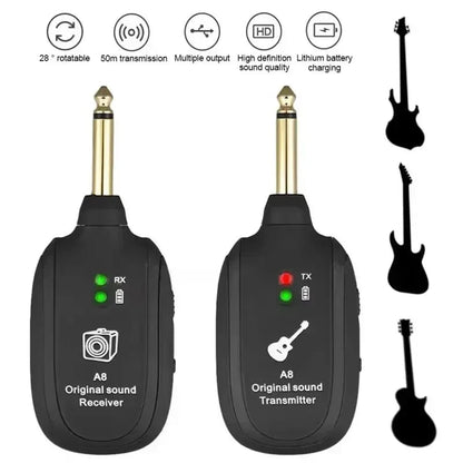 A8 Guitar Wireless System - Built-in Rechargeable Transmitter & Receiver for Electric Guitar/Bass Pi-Mart