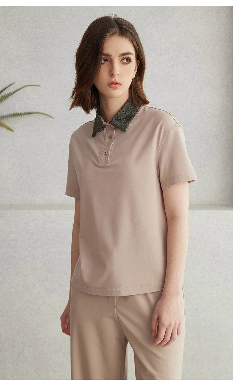 K2067L Luxury Brand Women's Clothing Shirt Collar Pima Cotton Summer Short Sleeved T-Shirt ladies clothes NovaCart