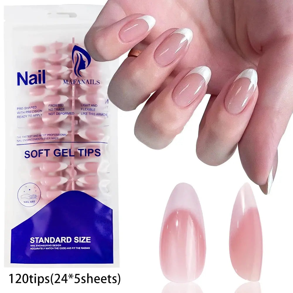 120Pcs Medium Long Square Acrylic French Fake Nails Full Cover Wearable French Press on Nails for Women Mixed Size False Nails NovaCart
