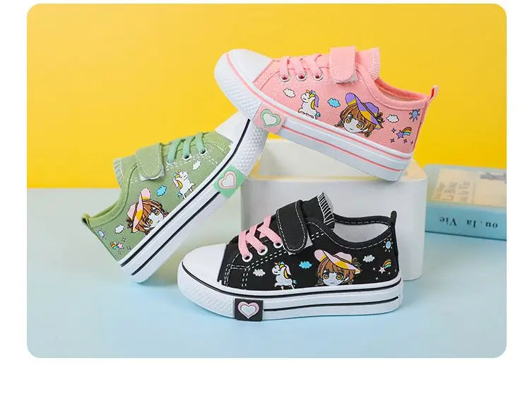 Children's  New Spring Canvas Shoes Cartoon Graffiti Children's Casual Shoes for Girls Comfort Fashion Kids Flat Tennis Sneakers NovaCart