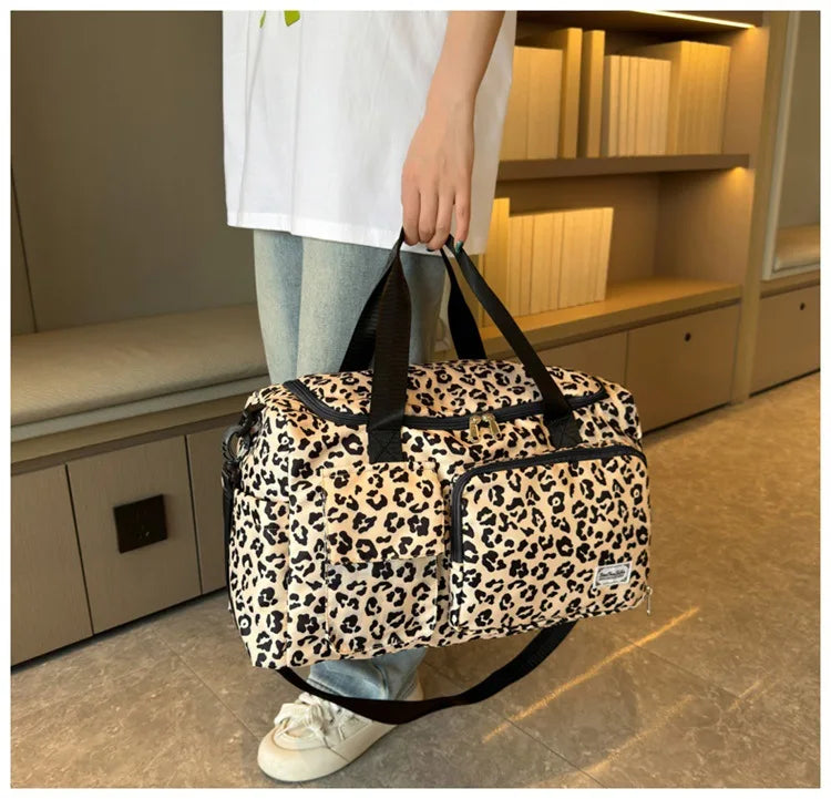 Classic Leopard Print Large Capacity Leisure Luggage Bag with Multiple Pockets and Shoe Compartment Sports Fitness Travel Bag NovaCart