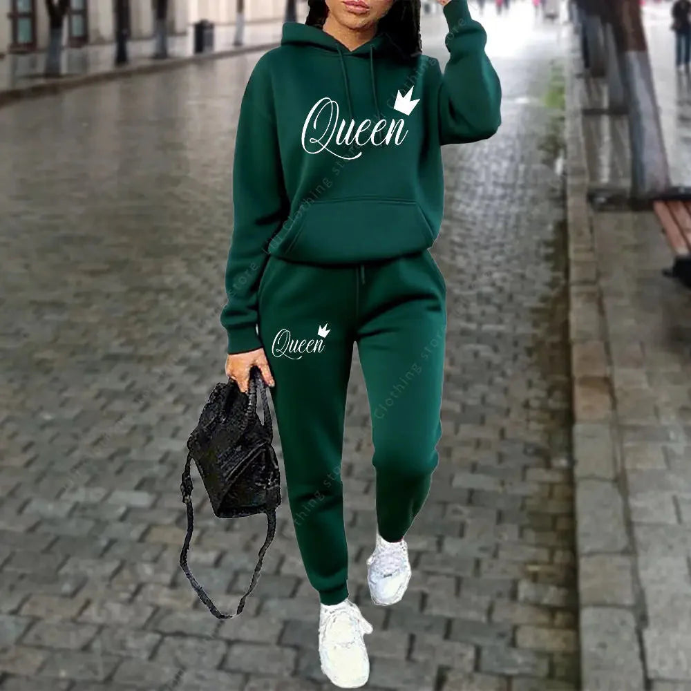 Women’s “Queen” Graphic 2-Piece Hoodie & Pants Tracksuit Set FitiqueFit