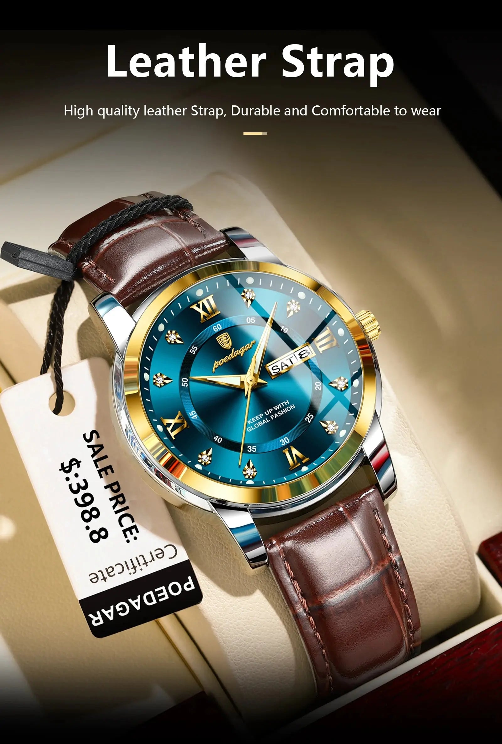 POEDAGAR Luxury Business Male Wristwatch Waterproof Luminous Leather Man Watch Date Week Sport Casual Men's Quartz Watches reloj NovaCart