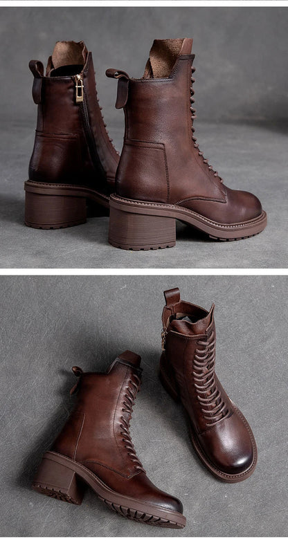 Birkuir Winter Plush Warm Boots Genuine Leather Women Snow Boots 6cm Thick Heel Shoes Handmade Side Zip Leisure Platform Boots NovaCart