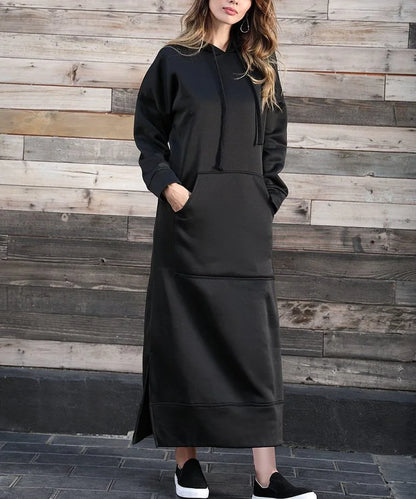 Hoodies Dress For Women Fashion 2025 Hem Lace-up Midi Robe Hooded Long Dress Autumn Winter Warm Casual Loose Sweatshirt Vestidos NovaCart
