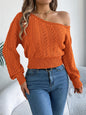 Casual Elegant Slash Neck Off shoulder Long Sleeved Knitted Pullover Sweater