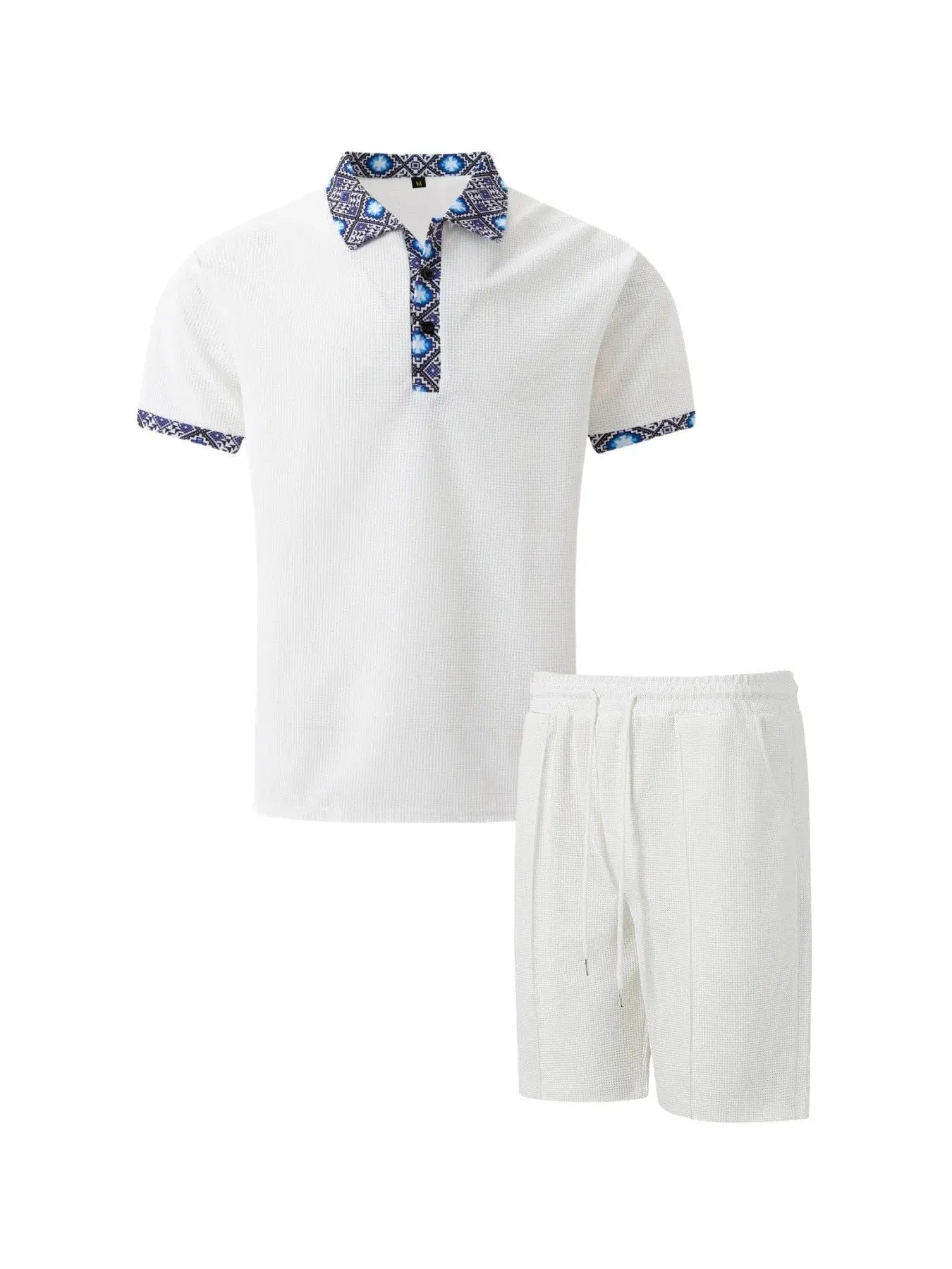2025 Men Europe and the United States new summer Waffle solid color zip-up lapel short-sleeve suit shorts two sets NovaCart