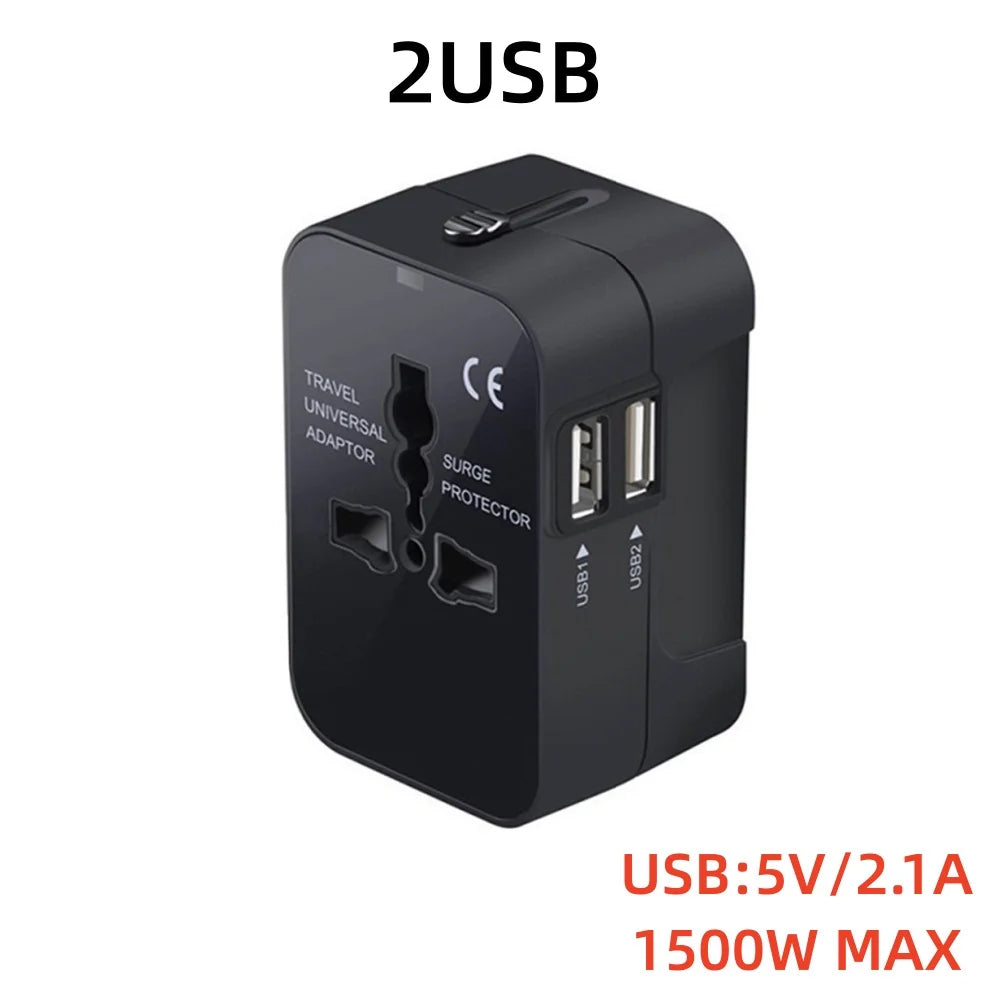 International Travel Plug Adapter EU US UK AU to Universal AC Power Converter Socket with 2 USB Ports Safety Shutter Locking Pi-Mart