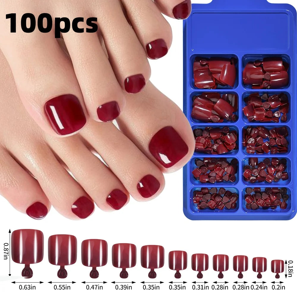 120pcs/Box French Tip Press-On Toenails Pink Color System Square Shape Foot Nails Short Length Glossy Finish False Toe Nails Set NovaCart