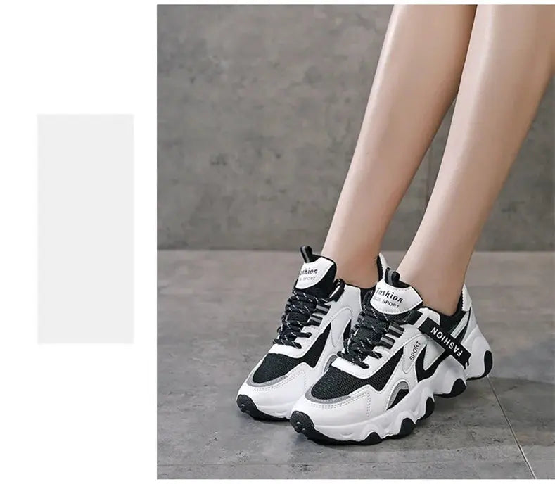 CINESSD 2023 Trendy Mesh Platform Sneakers Leather Shoes Breathable Casual Sports Shoes Women Flats NovaCart