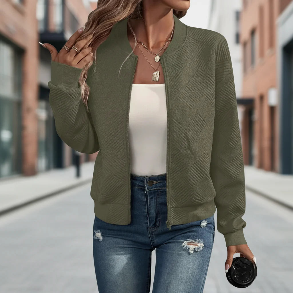 Women’s Solid-Color Zipper Stand-Collar Jacket FitiqueFit