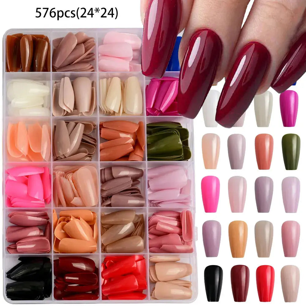 576pcs Short Round Square Fake Nails Glossy 24 Solid Colors Press on Nails Full Cover Artificial  Fingernail False Nail Tips #XS NovaCart