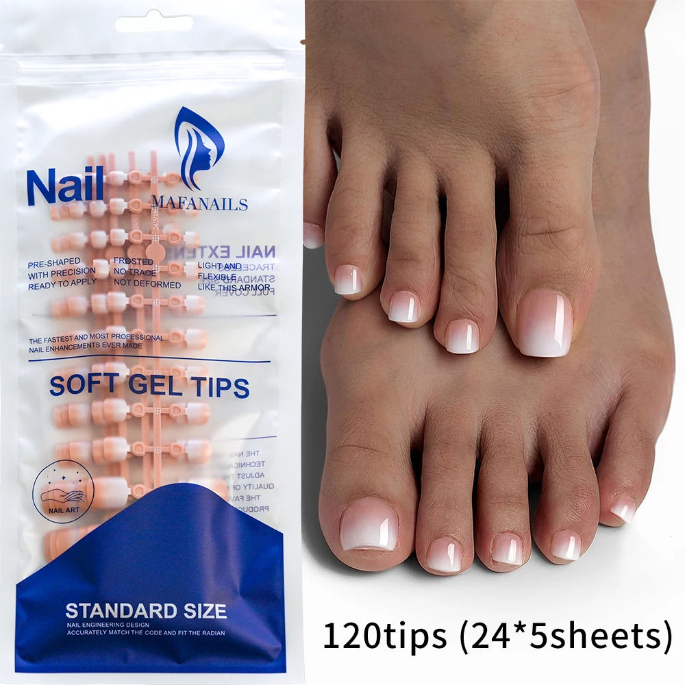 120pcs/Box French Tip Press-On Toenails Pink Color System Square Shape Foot Nails Short Length Glossy Finish False Toe Nails Set NovaCart