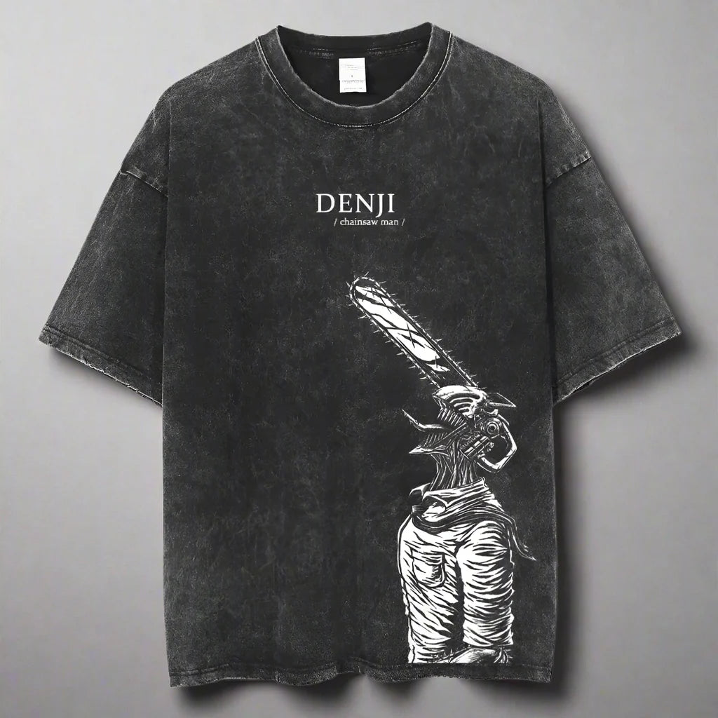 🪚 Chainsaw Man Acid-Washed Vintage Graphic T-Shirt – Harajuku Streetwear FitiqueFit