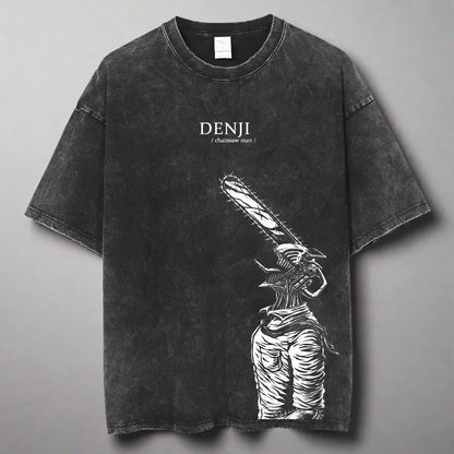 🪚 Chainsaw Man Acid-Washed Vintage Graphic T-Shirt – Harajuku Streetwear FitiqueFit