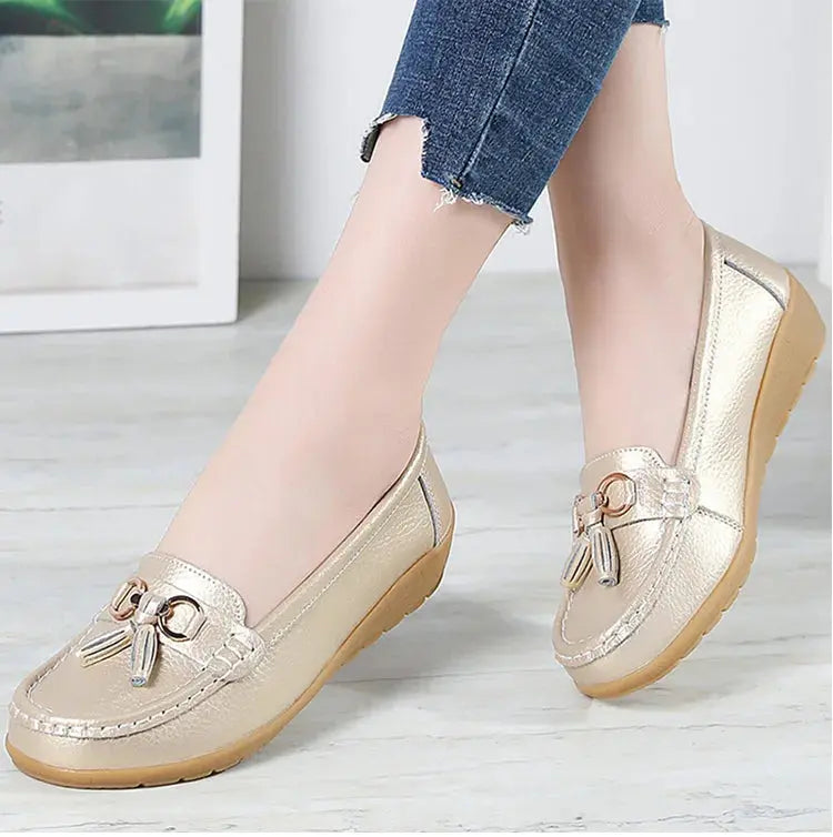 Women's Loafers White Shoes For Woman Genuine Leather Flats And Loafers Slip On Comfortable Woman Shoes Leather Women Moccasins NovaCart